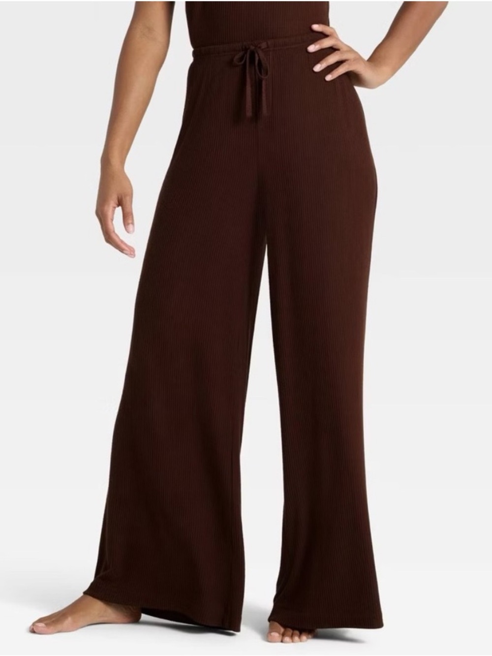 Auden Brown Cozy Ribbed Wide Leg Pants Pajama Lounge